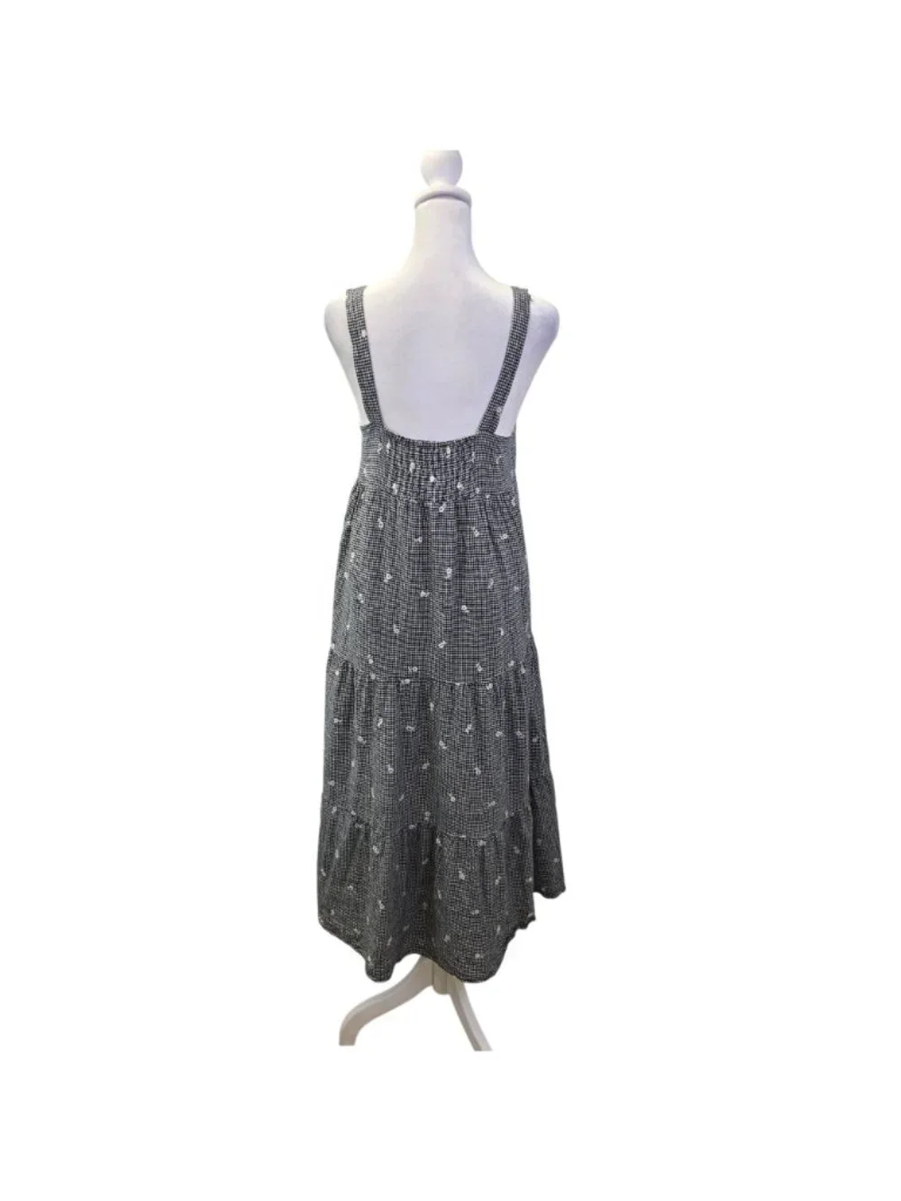 Madewell Linen Blend Embroidered Tiered Midi Dress in Gingham Check Size Small - Picture 2 of 7